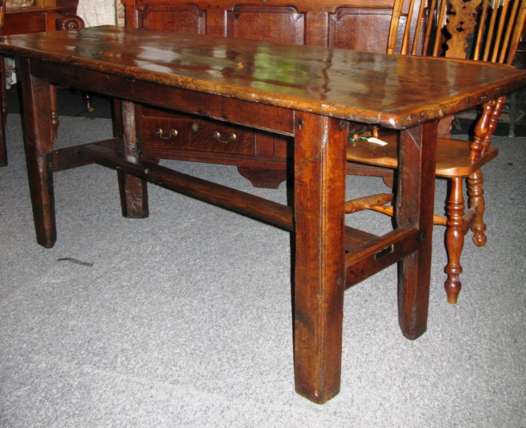 Oak table of two plank construction with cleated ends